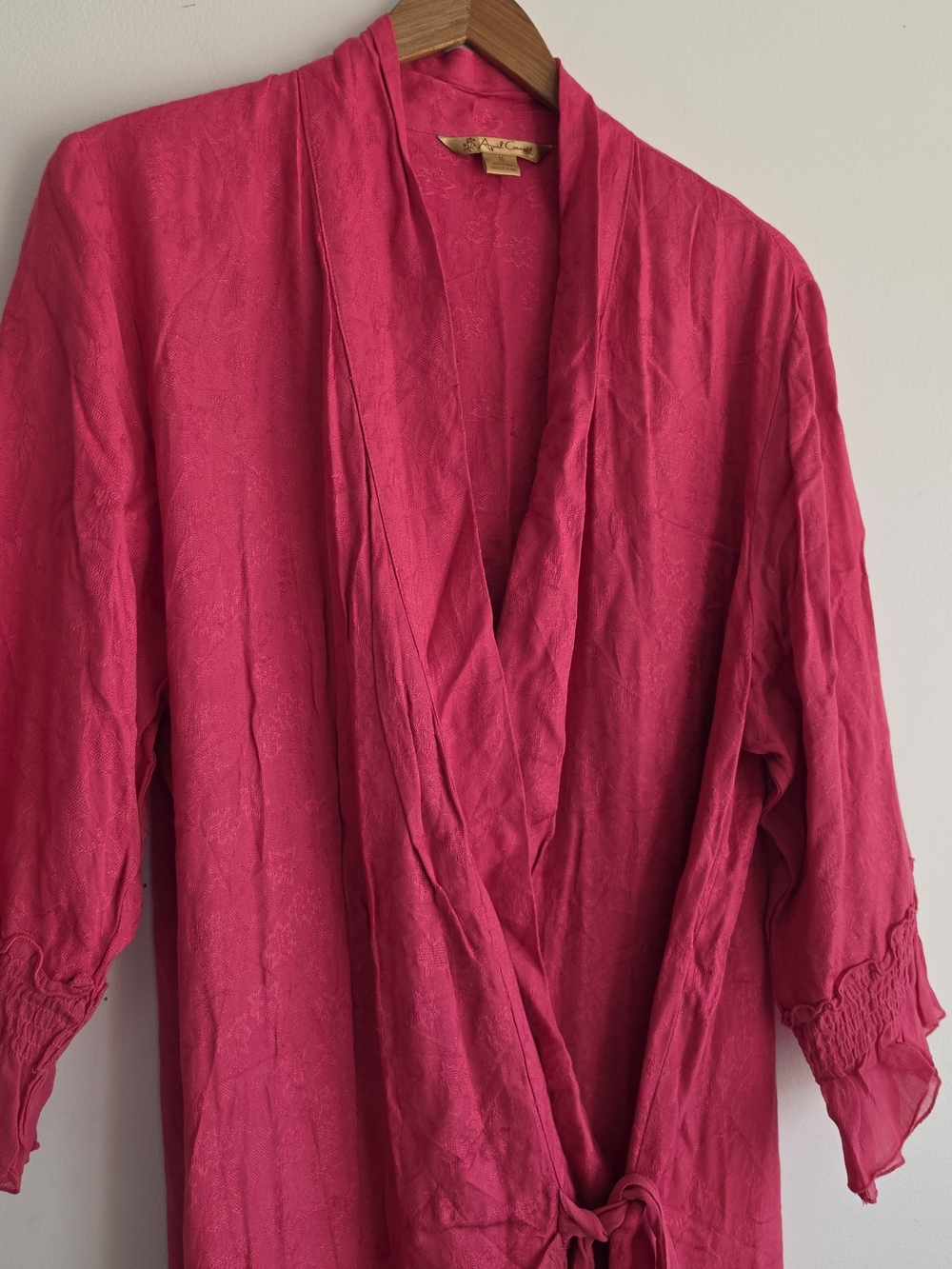 April Cornell Wrap Boho Sheer Ruffle Rayon Midi Dress Damask Woven Rayon Medium - Picture 5 of 14